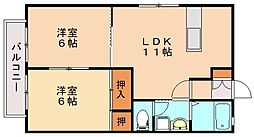 JR筑豊本線 新飯塚駅 3.7kmの賃貸アパート 1階2LDKの間取り