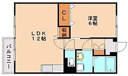 JR筑豊本線 飯塚駅 4.4kmの賃貸アパート 1階1LDKの間取り