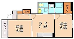 JR筑豊本線 新飯塚駅 徒歩21分の賃貸アパート 1階2DKの間取り