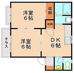 コーポコスモス 1階2DKの間取り
