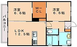 JR後藤寺線 筑前庄内駅 徒歩30分の賃貸アパート 2階2LDKの間取り
