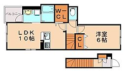JR筑豊本線 飯塚駅 徒歩9分の賃貸アパート 2階1LDKの間取り