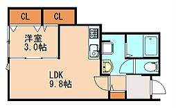イーヴス上三緒 A棟 1LDKの間取図画像