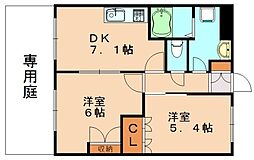サンライフ花瀬1 2DKの間取図画像