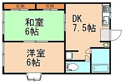 コーポヤスツネ1-2 2DKの間取図画像