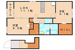 シャイン大興D 2LDKの間取図画像