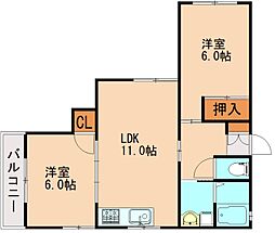コーポ第2ヤナギヤA 2LDKの間取図画像