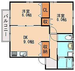 コーアハイツ 2DKの間取図画像