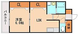 オークマンション柏の森 1LDKの間取図画像
