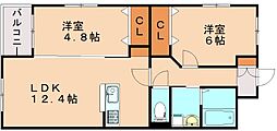 グランドゥール立岩 2LDKの間取図画像