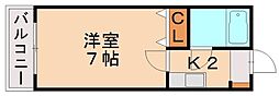 フラット3花村 1Kの間取図画像