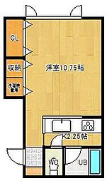 アパートメントS 2階1Kの間取り
