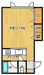 アパートメントS 2階1Kの間取り