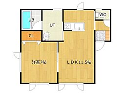 オアシスC 2階1LDKの間取り