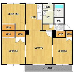 パティオス夕陽ヶ丘II 4階3LDKの間取り