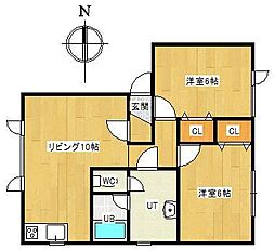 ハピネス北光2 2LDKの間取図画像