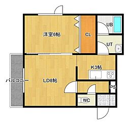 サンセットラピュタB 1LDKの間取図画像