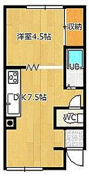 小西ハイツ 1DKの間取図画像