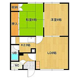 北進ハイツ 2LDKの間取図画像