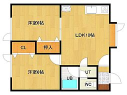 コーポひまわり 2LDKの間取図画像