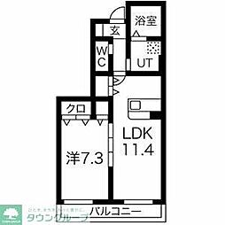 フロンティアハイムII棟 1階1LDKの間取り