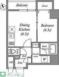 クオリタス浜田山 2階1DKの間取り