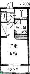 グランヒルズB 1Kの間取図画像
