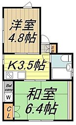 ベルメゾンNo.5B棟 2Kの間取図画像