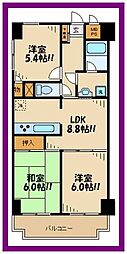 ゴコウ・エテルナーレB棟 3DKの間取図画像
