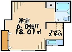 ハイムくぬぎ 1階ワンルームの間取り