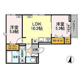 Flora 1階2LDKの間取り