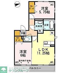 リルシア 2階2LDKの間取り
