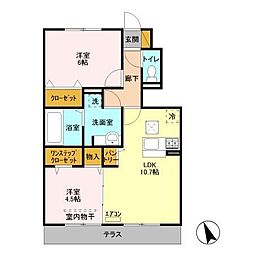 シエルエトワールA 2LDKの間取図画像