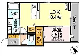 アップルベリーフィールズ 3階1LDKの間取り
