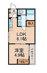 千葉市花見川区検見川町2丁目アパート 1LDKの間取図画像