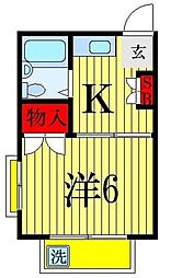 ユキミハウス2 1Kの間取図画像