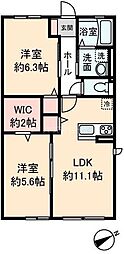 サジェスロアンティーヌ新習志野 2LDKの間取図画像