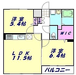 JR埼京線 南与野駅 バス7分 埼玉大学下車 徒歩5分の賃貸マンション 2階2LDKの間取り