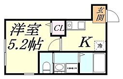 エミネックス与野本町III　B棟 2階1Kの間取り
