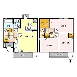 東武野田線 大和田駅 徒歩18分の賃貸アパート 2階3LDKの間取り