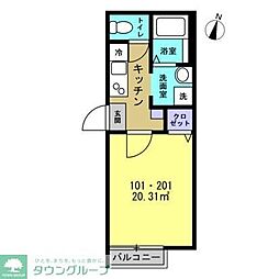 東武野田線 大和田駅 徒歩16分の賃貸アパート 1階1Kの間取り