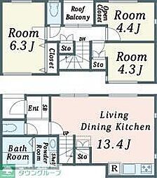 JR京浜東北・根岸線 北浦和駅 徒歩9分の賃貸テラスハウス 3LDKの間取り