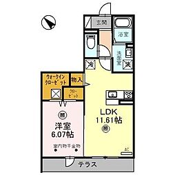 埼玉高速鉄道 浦和美園駅 徒歩8分の賃貸アパート 1階1LDKの間取り