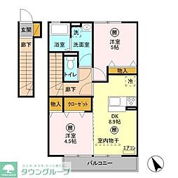 JR京浜東北・根岸線 与野駅 3.2kmの賃貸アパート 2階2DKの間取り