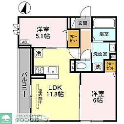 JR京浜東北・根岸線 与野駅 徒歩9分の賃貸アパート 3階2LDKの間取り