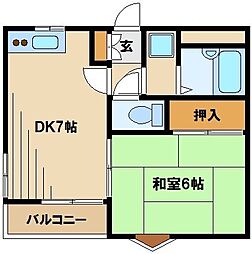 JR京浜東北・根岸線 北浦和駅 徒歩14分の賃貸アパート 2階1DKの間取り