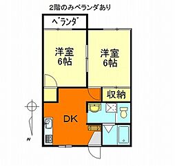 ハイツYUUMAA 2DKの間取図画像