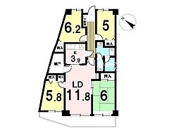 河辺ビューパレー多摩川 4SLDKの間取図画像