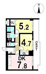 河辺ホームズセンチュリー21 2DKの間取図画像
