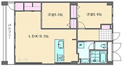 ニュー千早団地300棟 2LDKの間取図画像